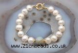 CFB1044 Hand-knotted 9mm - 10mm potato white freshwater pearl & serpentine jasper bracelet