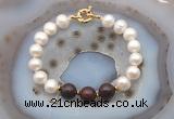 CFB1047 Hand-knotted 9mm - 10mm potato white freshwater pearl & brecciated jasper bracelet