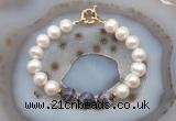 CFB1051 Hand-knotted 9mm - 10mm potato white freshwater pearl & dogtooth amethyst bracelet