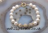 CFB1053 Hand-knotted 9mm - 10mm potato white freshwater pearl & feldspar bracelet