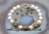 CFB1064 Hand-knotted 9mm - 10mm potato white freshwater pearl & unakite bracelet