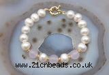 CFB1083 Hand-knotted 9mm - 10mm potato white freshwater pearl & candy jade bracelet