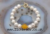 CFB1084 Hand-knotted 9mm - 10mm potato white freshwater pearl & candy jade bracelet