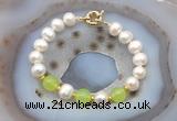 CFB1092 Hand-knotted 9mm - 10mm potato white freshwater pearl & candy jade bracelet