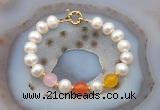 CFB1094 Hand-knotted 9mm - 10mm potato white freshwater pearl & colorful candy jade bracelet