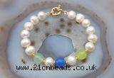 CFB1096 Hand-knotted 9mm - 10mm potato white freshwater pearl & colorful candy jade bracelet