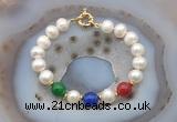 CFB1097 Hand-knotted 9mm - 10mm potato white freshwater pearl & colorful candy jade bracelet