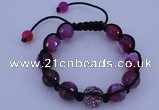 CFB553 12mm faceted round agate with rhinestone beads adjustable bracelet