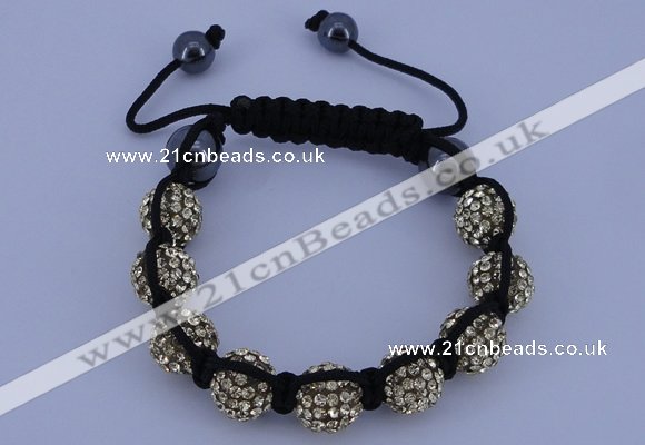 CFB555 10mm round rhinestone with hematite beads adjustable bracelet