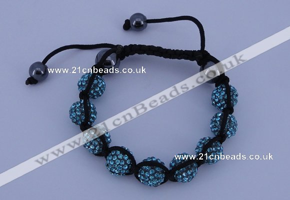 CFB557 10mm round rhinestone with hematite beads adjustable bracelet