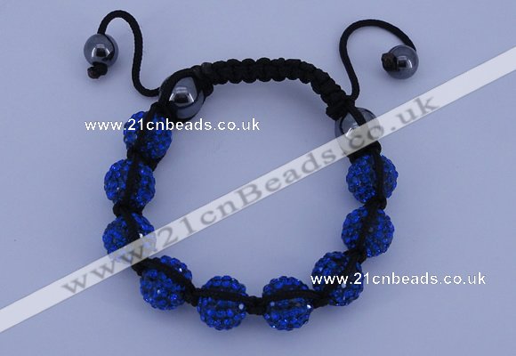 CFB558 10mm round rhinestone with hematite beads adjustable bracelet