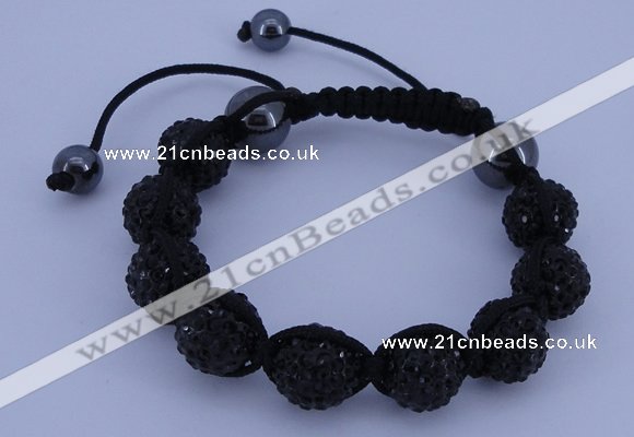 CFB561 12mm round rhinestone with hematite beads adjustable bracelet
