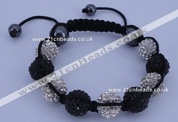 CFB562 12mm round rhinestone with hematite beads adjustable bracelet