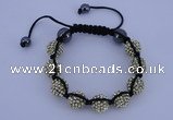 CFB563 12mm round rhinestone with hematite beads adjustable bracelet