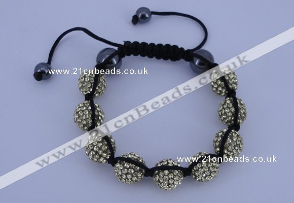 CFB563 12mm round rhinestone with hematite beads adjustable bracelet