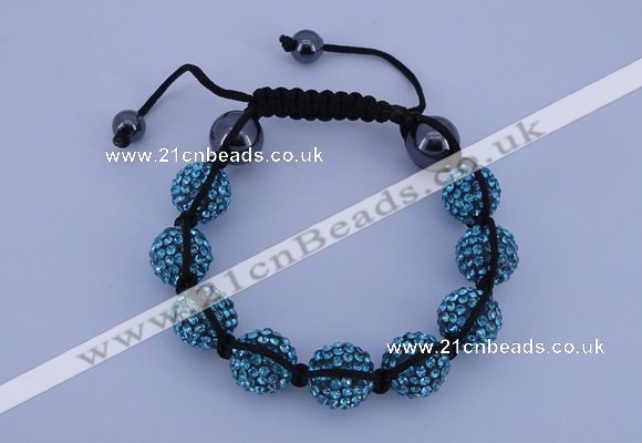 CFB565 12mm round rhinestone with hematite beads adjustable bracelet