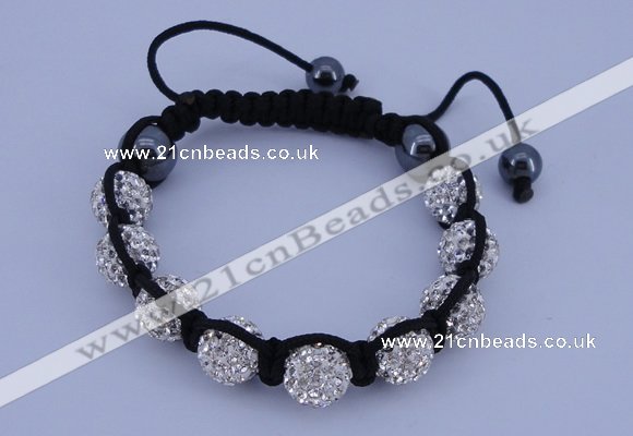 CFB570 10mm round rhinestone with hematite beads adjustable bracelet