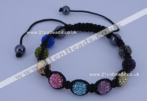 CFB571 10mm round rhinestone with hematite beads adjustable bracelet