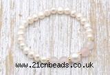 CFB600 6-7mm potato white freshwater pearl & rose quartz stretchy bracelet