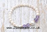 CFB602 6-7mm potato white freshwater pearl & amethyst stretchy bracelet