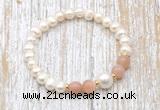 CFB605 6-7mm potato white freshwater pearl & moonstone stretchy bracelet