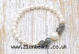 CFB603 6-7mm potato white freshwater pearl & smoky quartz stretchy bracelet