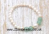 CFB611 6-7mm potato white freshwater pearl & green aventurine stretchy bracelet