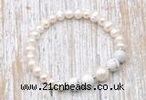 CFB612 6-7mm potato white freshwater pearl & white howlite stretchy bracelet