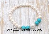 CFB613 6-7mm potato white freshwater pearl & turquoise stretchy bracelet