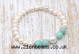 CFB615 6-7mm potato white freshwater pearl & amazonite stretchy bracelet