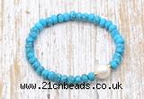 CFB703 faceted rondelle turquoise & potato white freshwater pearl stretchy bracelet