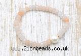 CFB709 faceted rondelle pink aventurine & potato white freshwater pearl stretchy bracelet