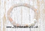 CFB710 faceted rondelle pink aventurine & potato white freshwater pearl stretchy bracelet