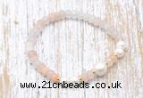 CFB711 faceted rondelle pink aventurine & potato white freshwater pearl stretchy bracelet