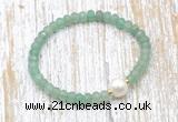 CFB712 faceted rondelle green aventurine & potato white freshwater pearl stretchy bracelet