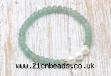 CFB713 faceted rondelle green aventurine & potato white freshwater pearl stretchy bracelet