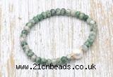 CFB715 faceted rondelle Qinghai jade & potato white freshwater pearl stretchy bracelet