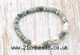 CFB717 faceted rondelle Qinghai jade & potato white freshwater pearl stretchy bracelet
