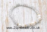 CFB723 faceted rondelle white crazy lace agate & potato white freshwater pearl stretchy bracelet