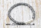 CFB734 faceted rondelle grey picture jasper & potato white freshwater pearl stretchy bracelet