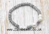 CFB735 faceted rondelle grey picture jasper & potato white freshwater pearl stretchy bracelet