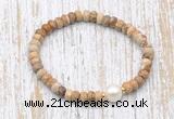 CFB736 faceted rondelle picture jasper & potato white freshwater pearl stretchy bracelet