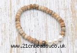 CFB737 faceted rondelle picture jasper & potato white freshwater pearl stretchy bracelet