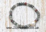CFB745 faceted rondelle African bloodstone & potato white freshwater pearl stretchy bracelet