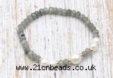 CFB750 faceted rondelle labradorite & potato white freshwater pearl stretchy bracelet