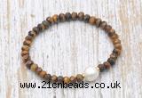 CFB766 faceted rondelle yellow tiger eye & potato white freshwater pearl stretchy bracelet