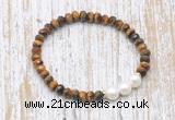 CFB767 faceted rondelle yellow tiger eye & potato white freshwater pearl stretchy bracelet