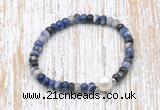 CFB769 faceted rondelle sodalite & potato white freshwater pearl stretchy bracelet