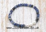 CFB770 faceted rondelle sodalite & potato white freshwater pearl stretchy bracelet