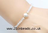 CFB801 4mm faceted round white moonstone & potato white freshwater pearl bracelet